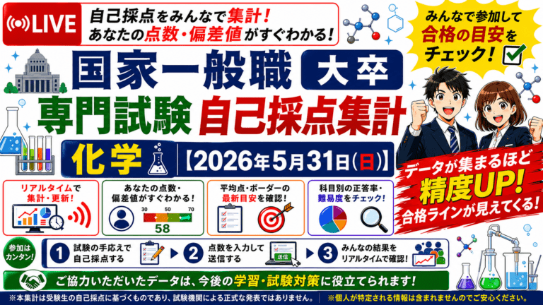 【自己採点集計】国家一般職 大卒 化学【2026年5月31日(日)】